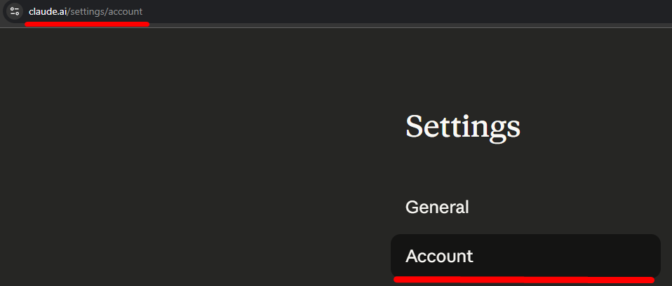 Settings → Account в claude.ai